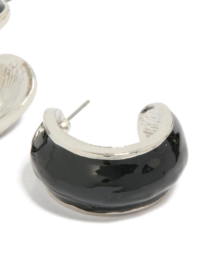 Boucles d’oreilles extérieures argentées noires larges