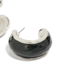 Boucles d’oreilles extérieures argentées noires larges