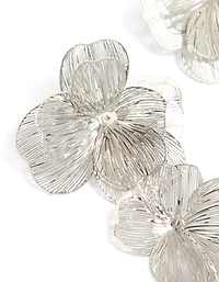 Silver Long Floral Drop Earrings