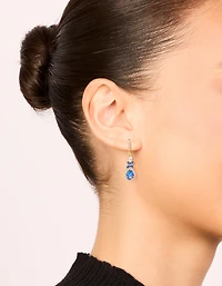 Gold Blue Cubic Zirconia Flower  Drop Earrings