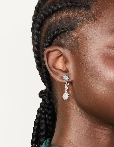 Silver Cubic Zirconia Vine Floral Drop Earrings