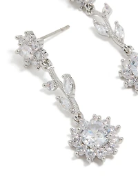 Silver Cubic Zirconia Vine Floral Drop Earrings