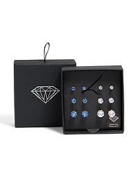 Gold Classic Blue & Clear Cubic Zirconia Stud Earrings 6-Pack