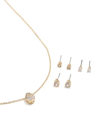 Ensemble de collier et boucles d’oreilles en zirconie et poire en zircone en double cubes en or transparent