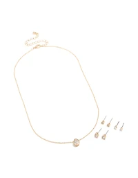 Ensemble de collier et boucles d’oreilles en zirconie et poire en zircone en double cubes en or transparent