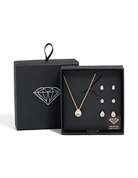 Ensemble de collier et boucles d’oreilles en zirconie et poire en zircone en double cubes en or transparent