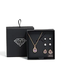 Gold Purple Cubic Zirconia Necklace & Earrings Set