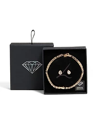 Gold Clear Cubic Zirconia Bezel Tennis Bracelet & Earrings Set