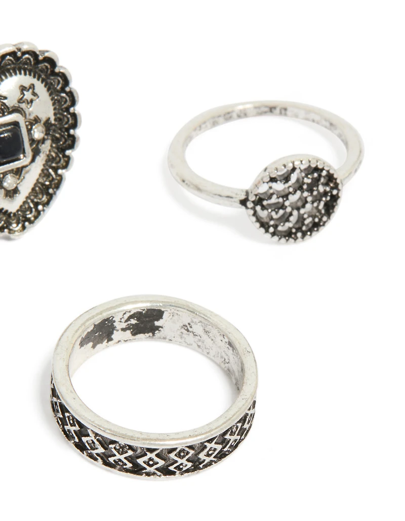 Cœur en argent ancien et bagues texturées paquet de 4