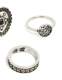 Cœur en argent ancien et bagues texturées paquet de 4