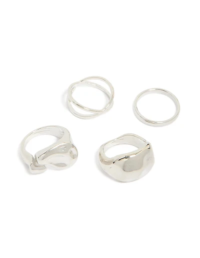 Silver Clean & Molten Rings 4-Pack