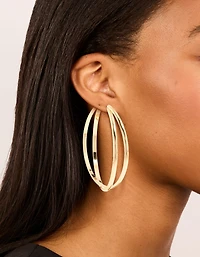 Gold Large Cross Over  Hoop Earrings