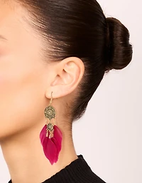 Pack de boucles d’oreilles bohèmes en plumes bohèmes noires et roses dorées anciennes