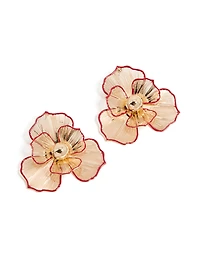 Gold Statement Red Outline  Flower Stud Earrings