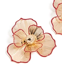 Boucles d’oreilles fleur à contour rouge doré