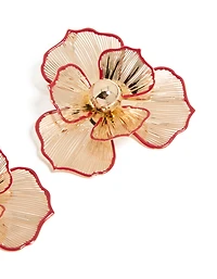 Gold Statement Red Outline  Flower Stud Earrings