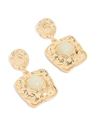 Boucles d’oreilles en forme de carrés en fusion en pierre dorée verte