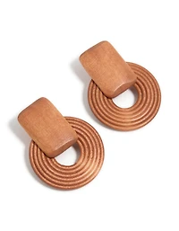 Wooden Textured Circle Drop Earrings