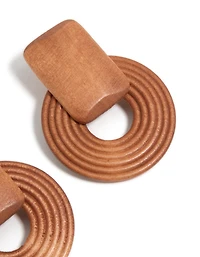 Wooden Textured Circle Drop Earrings