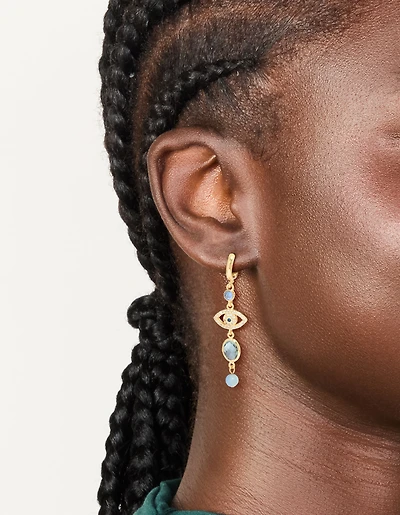 Gold Plated Blue Evil Eye Cubic Zirconia Drop Earrings