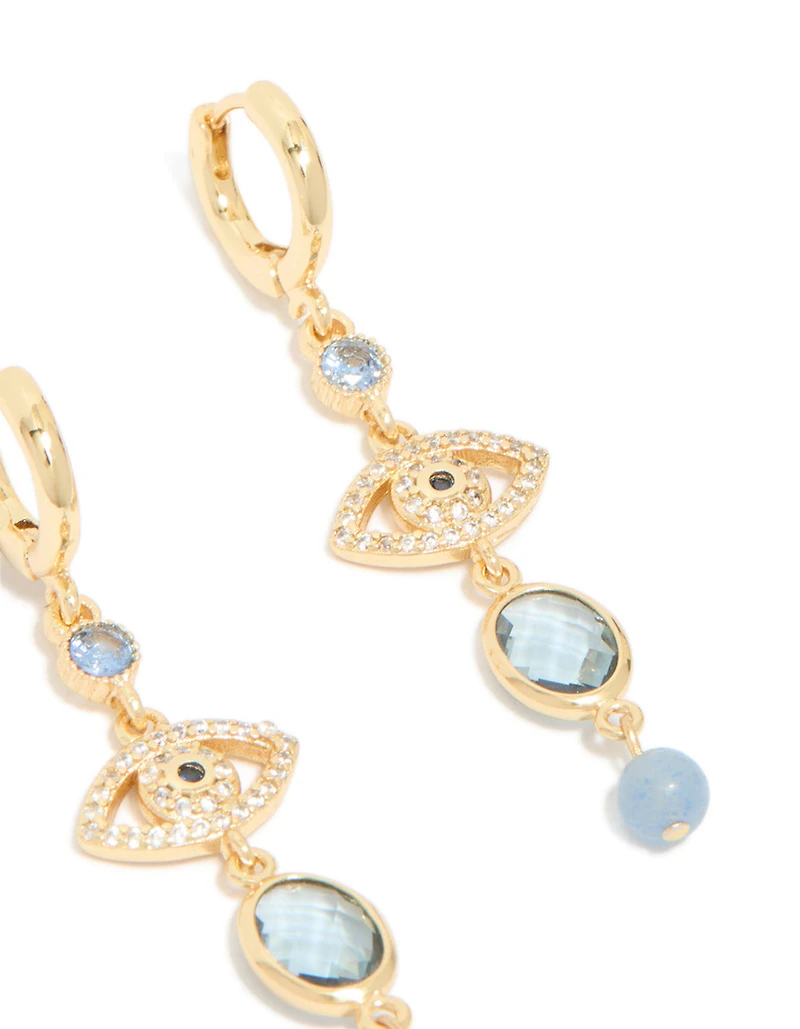 Gold Plated Blue Evil Eye Cubic Zirconia Drop Earrings