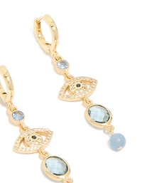Gold Plated Blue Evil Eye Cubic Zirconia Drop Earrings