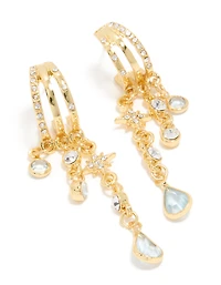 Gold & Blue Cubic Zirconia Illusion Cup Chain Earrings