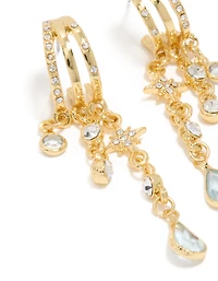 Boucles d’oreilles à chaîne en coupe d’illusion en zircone cubique dorées et bleues