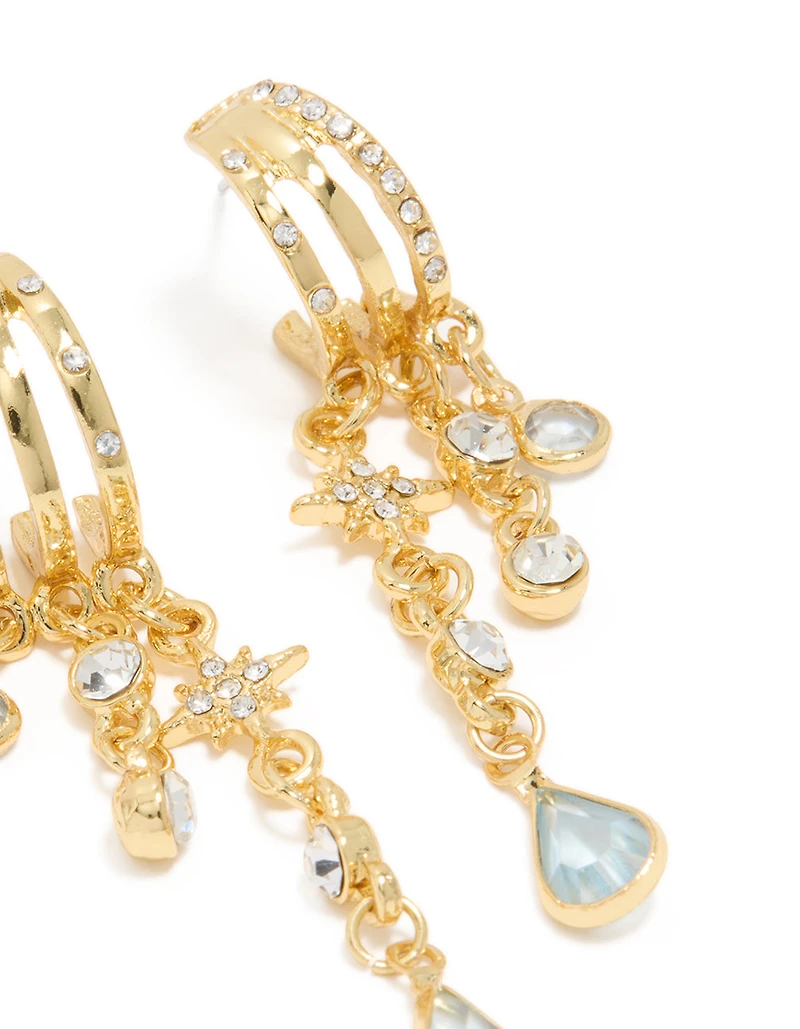 Gold & Blue Cubic Zirconia Illusion Cup Chain Earrings