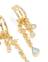 Gold & Blue Cubic Zirconia Illusion Cup Chain Earrings