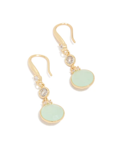 Gold Plated Plated Blue Cubic Zirconia Circle Drop Earrings