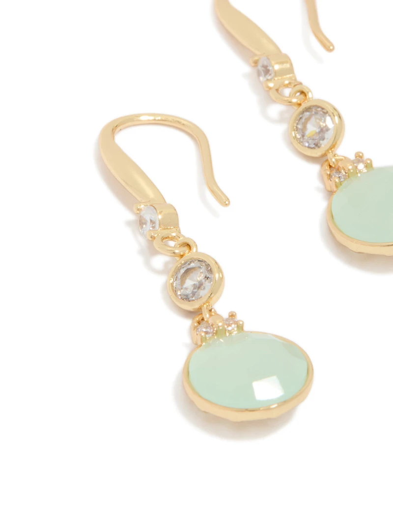 Gold Plated Plated  Blue Cubic Zirconia Circle Drop Earrings
