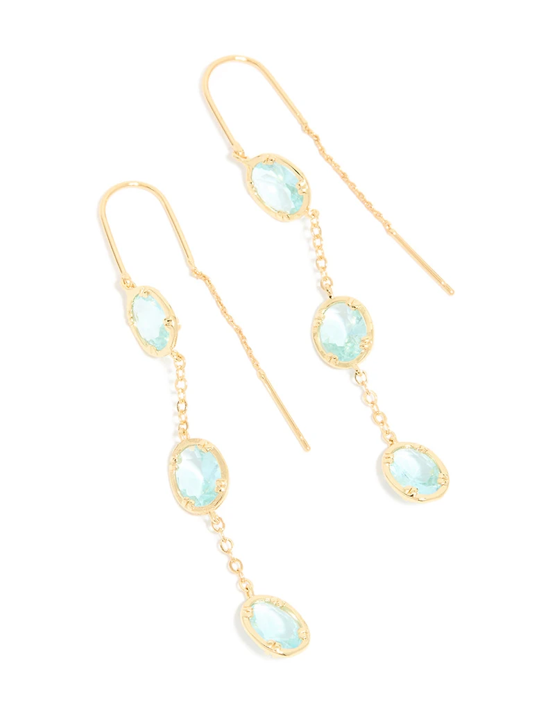 Gold Plated Aqua Cubic Zirconia Thread Through Earrings