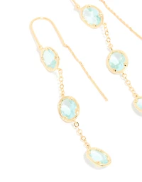 Gold Plated Aqua Cubic Zirconia Thread Through Earrings