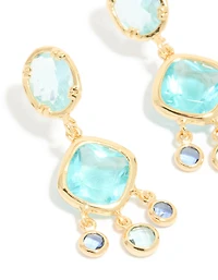 Gold Plated & Blue Cubic Zirconia Stud Drop Earrings