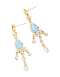Gold Plated Blue Cubic Zirconia Drop Detail Earrings