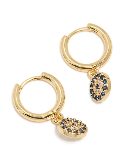 Gold Plated Cubic Zirconia Evil Eye Circle Huggie Earrings