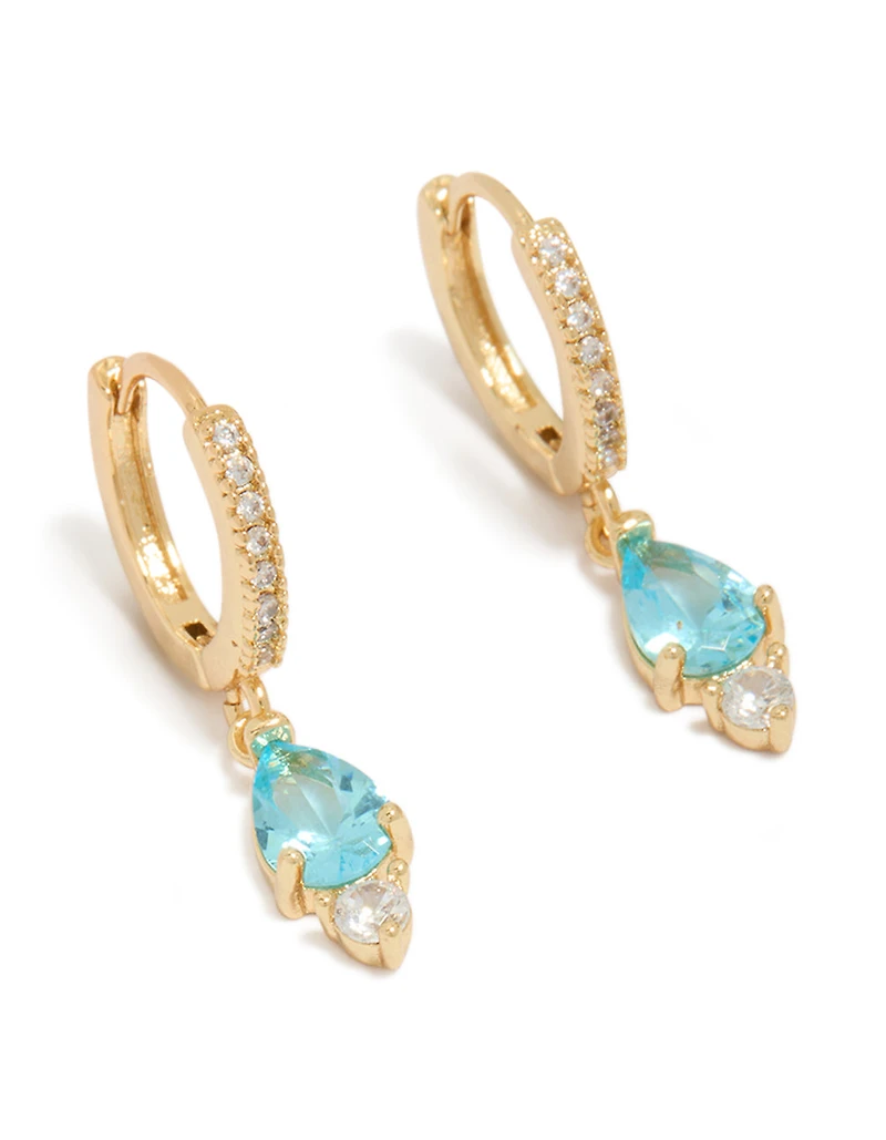 Gold Plated Plated Blue Cubic Zirconia Huggie Earrings