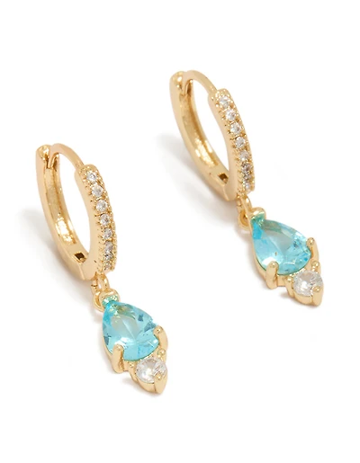 Gold Plated Plated Blue Cubic Zirconia Huggie Earrings