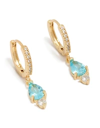 Gold Plated Plated Blue Cubic Zirconia Huggie Earrings