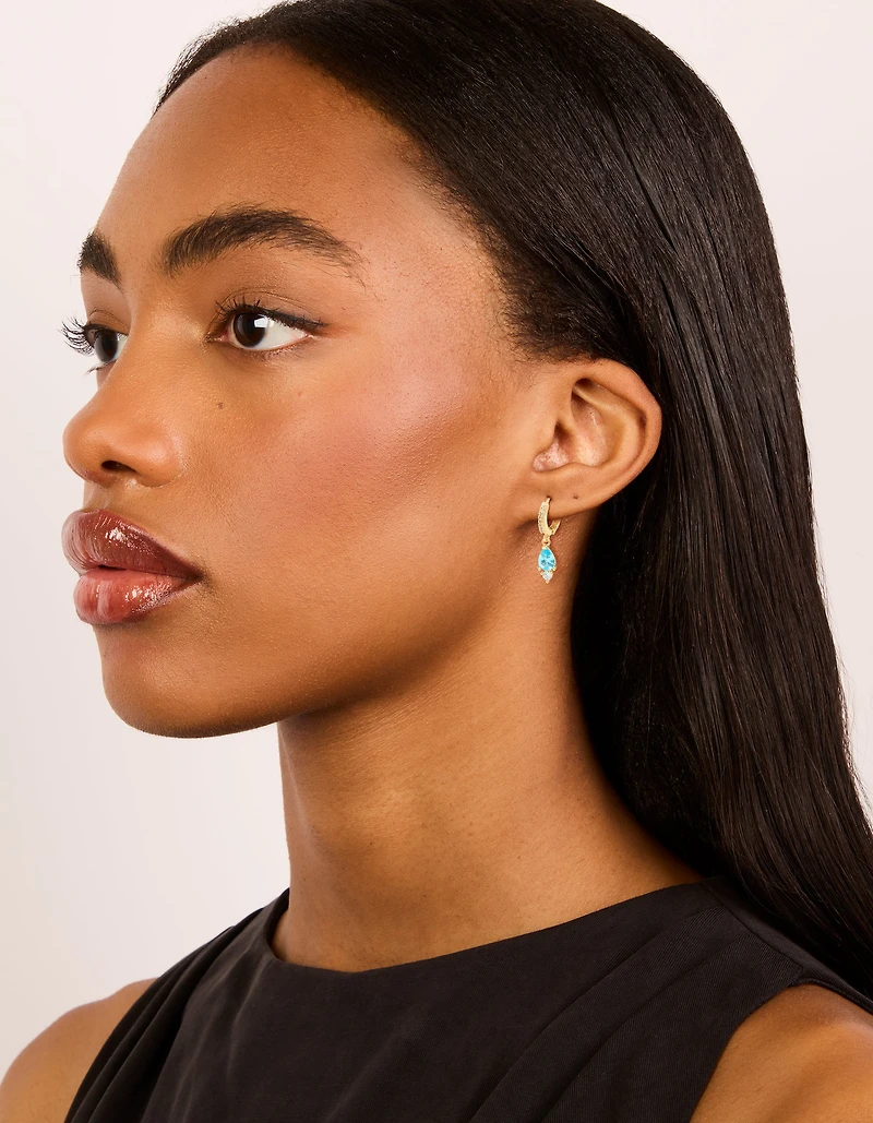 Gold Plated Plated Blue Cubic Zirconia Huggie Earrings