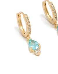 Gold Plated Plated Blue Cubic Zirconia Huggie Earrings