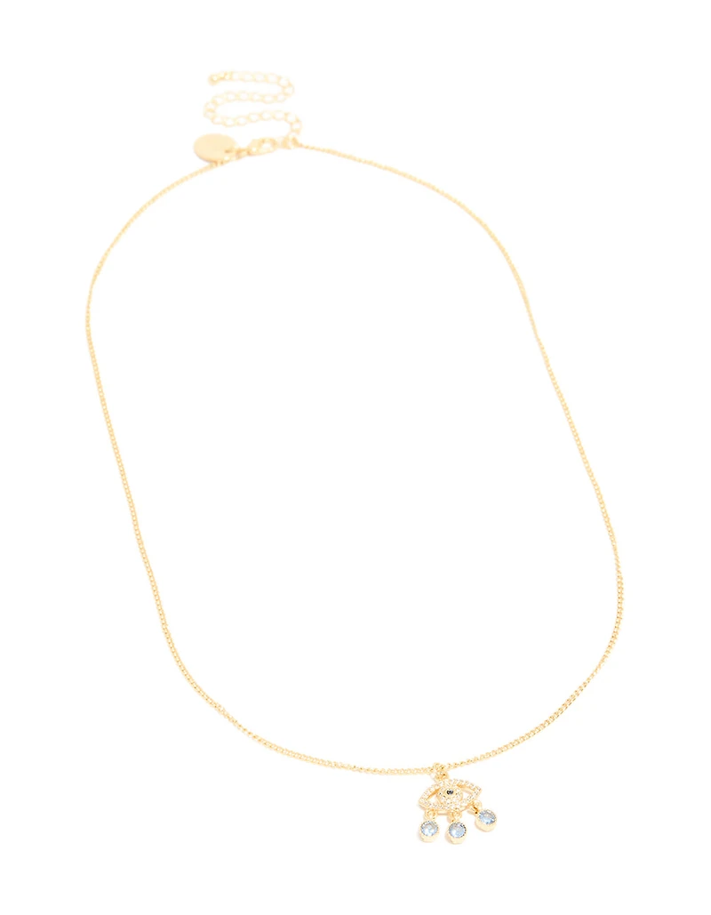Gold Plated Blue Cubic Zirconia  Evil Eye Pendant Necklace