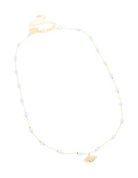 Gold Plated Blue Beaded & Evil Eye Pendant Necklace