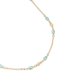 Gold Plated Blue Cubic Zirconia Oval Stone Necklace