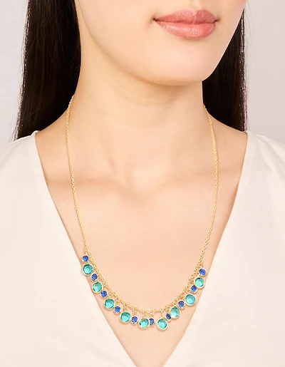 Gold Plated Light & Dark Blue Cubic Zirconia Circle Pendants Necklace