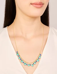 Gold Plated Light & Dark Blue Cubic Zirconia Circle Pendants Necklace