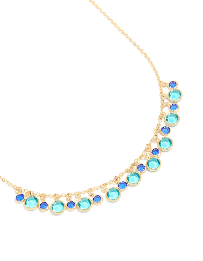 Gold Plated Light & Dark Blue Cubic Zirconia Circle Pendants Necklace