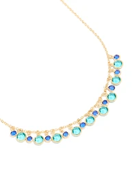 Gold Plated Light & Dark Blue Cubic Zirconia Circle Pendants Necklace