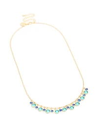Gold Plated Light & Dark Blue Cubic Zirconia Circle Pendants Necklace